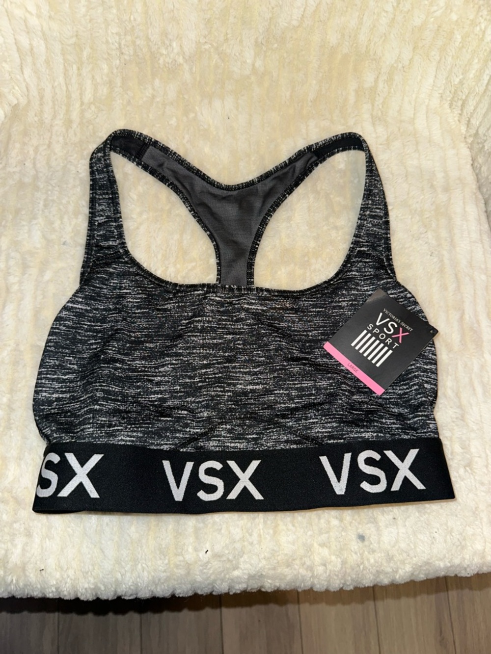 Victoria's Secret VSX Black & Gray Space-Dye Racerback Sports Bra